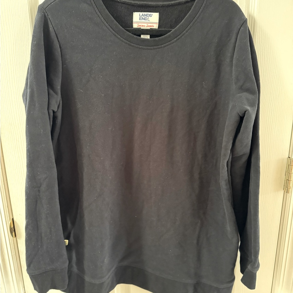 Lands' End Black Long Sleeve Serious Sweats Sweatshirt